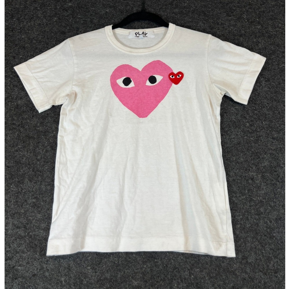 PLAY Comme des Garcons Shirt Womens Medium White Graphic Heart Single Stitch Tee